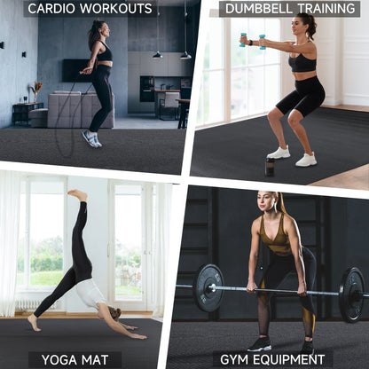 12'X6' Black Gym Mat, Thick Large Exercise Yoga Mat for Men and Women Aerobics, Skipping Rope, Gym Equipment - Perfect for Home and Gym Workouts